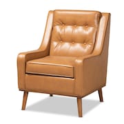 BAXTON STUDIO Daley Modern and Contemporary Tan Faux Leather and Walnut Brown Finished Wood Lounge Armchair 183-11013-Zoro